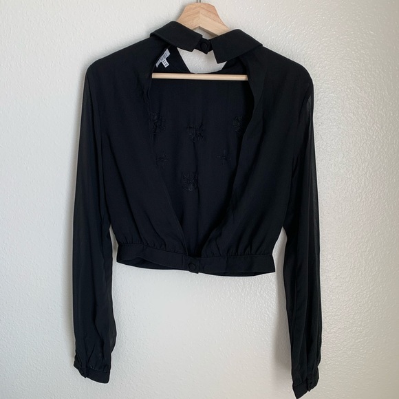 Tobi Black Open Back Embellished Crop Top Size S - Picture 2 of 7